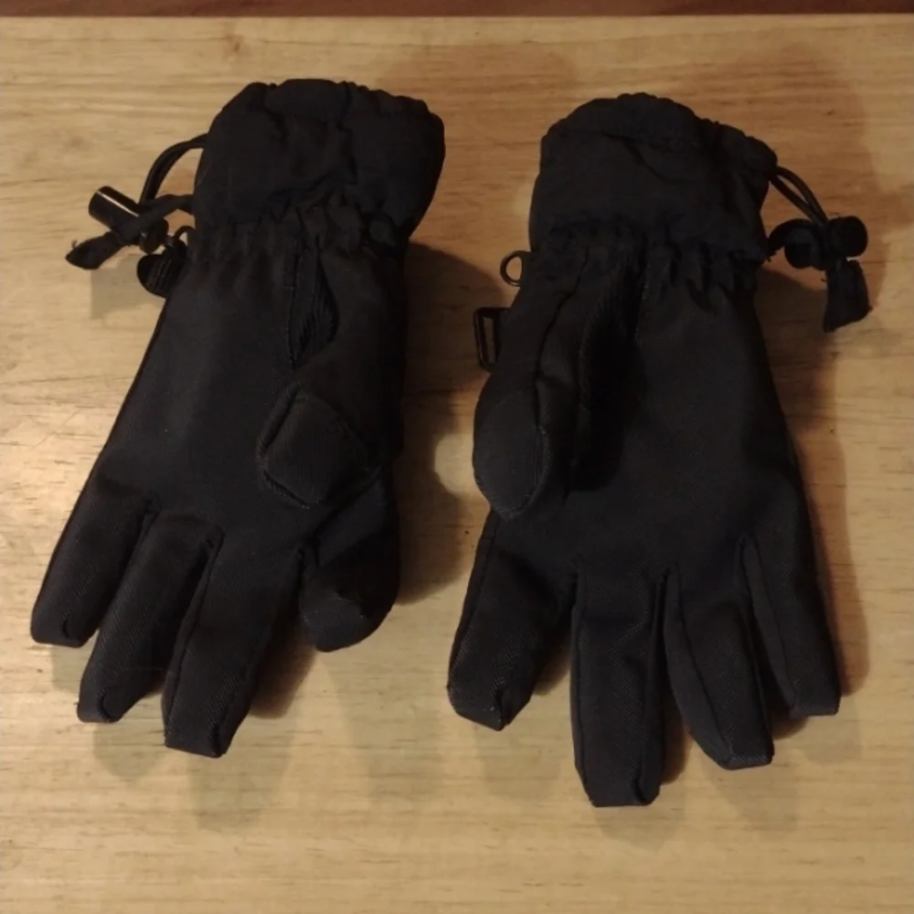 2/$15 HotFingers Black Insulated Fleece Lined Gloves Youth Small